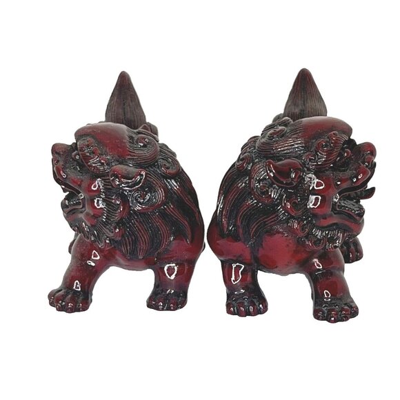 Vintage Foo Dog Pair Red Resin Asian Guardian Lion Figurines 4 in long each - Picture 4 of 16